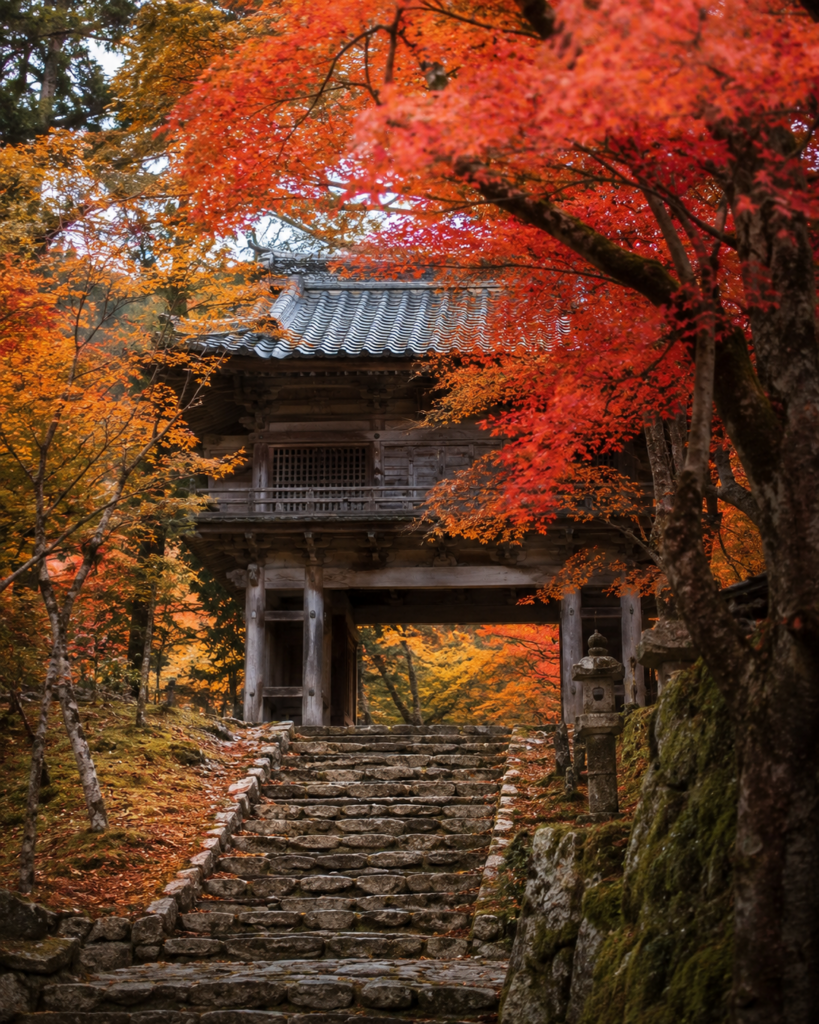 正暦寺の紅葉と山あいの寺院をイメージした秋の風景