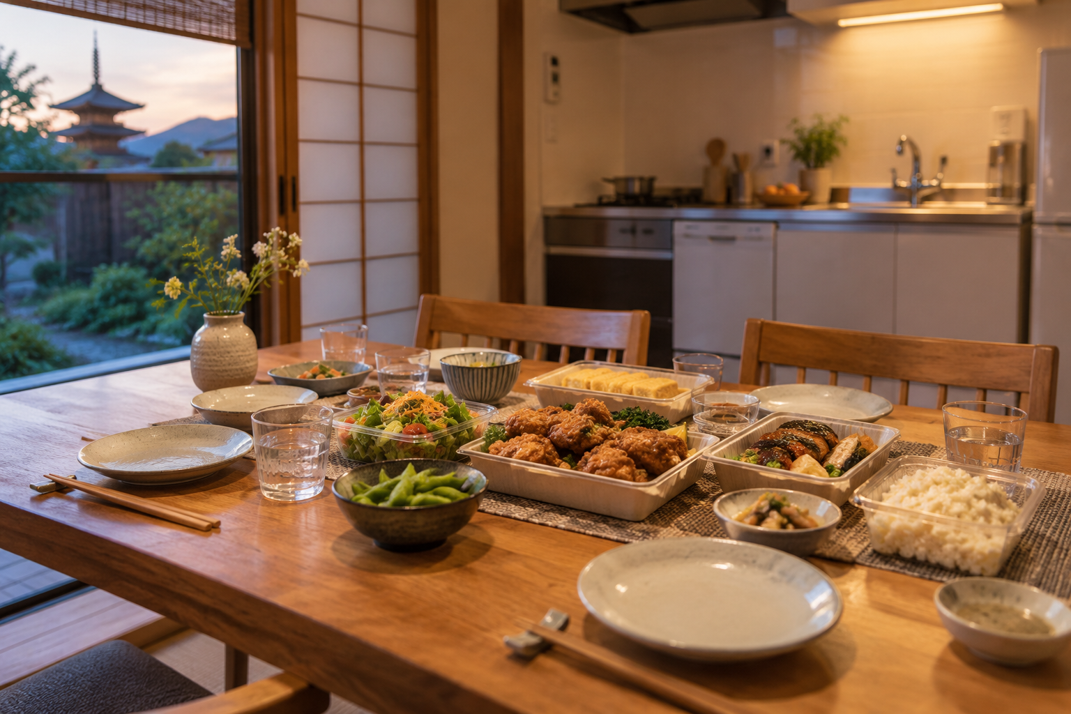 家族旅行の食事を準備したダイニングのイメージ