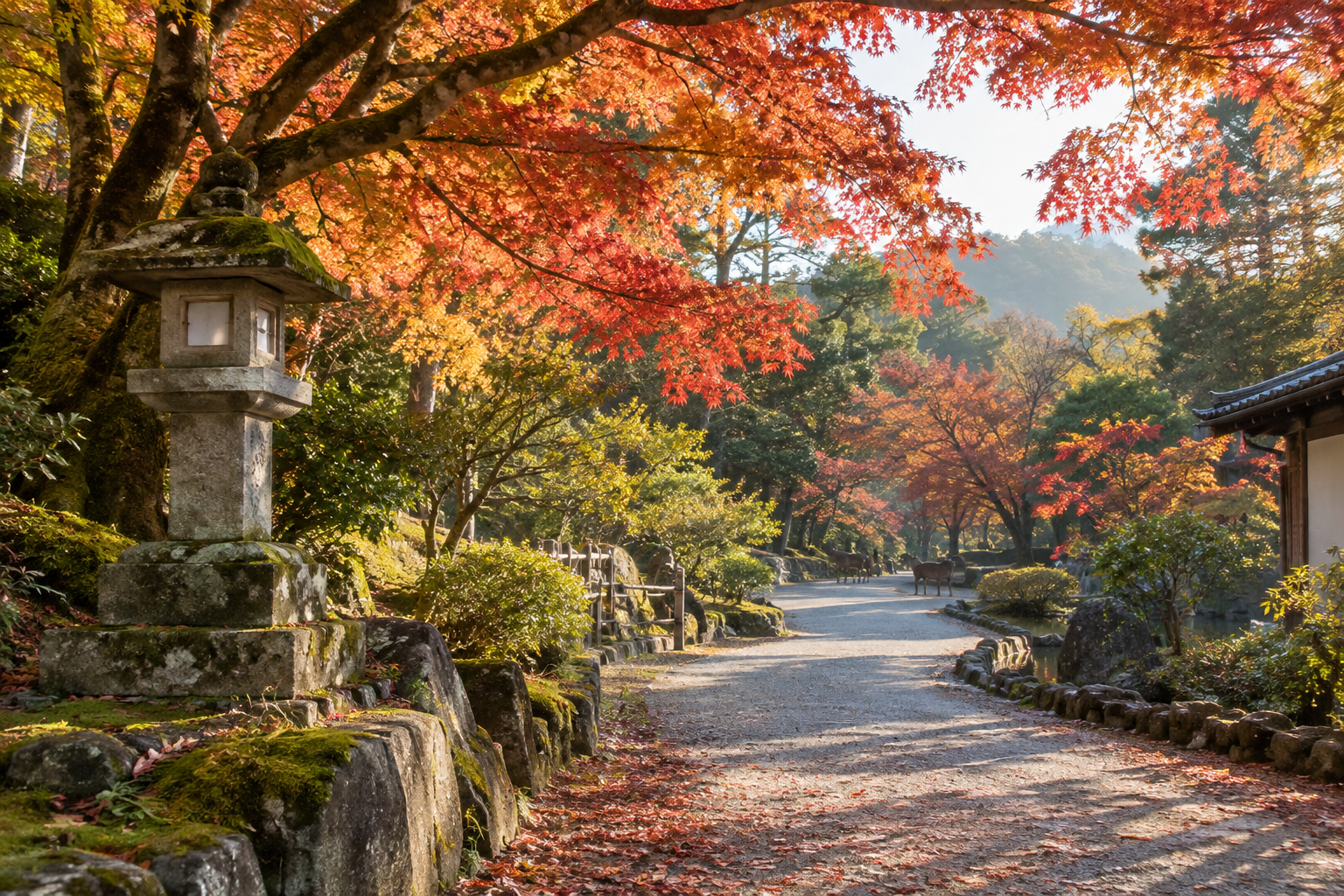 奈良の紅葉旅をイメージした秋の風景
